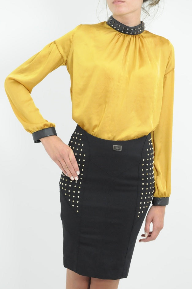 Black Studded Pencil Skirt