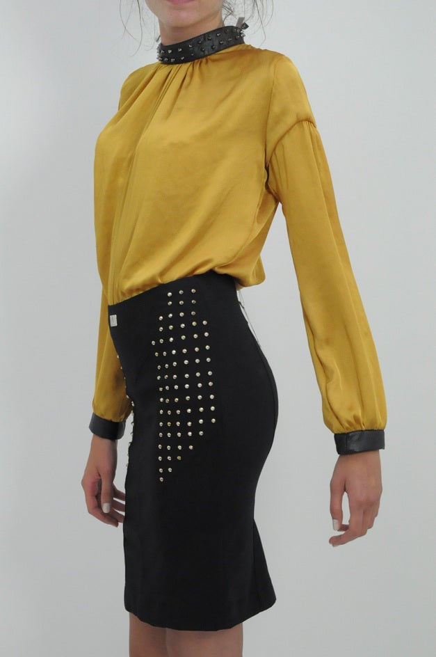 Black Studded Pencil Skirt