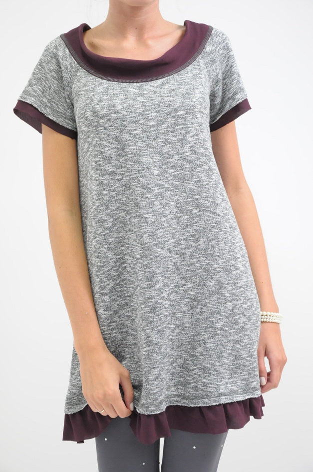 Grey Knit Frilled Smock Dress