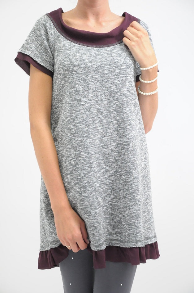 Grey Knit Frilled Smock Dress