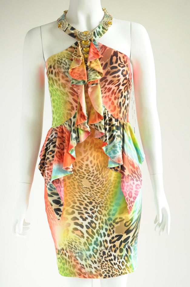 Orange Abstract Print Backless Mini Dress