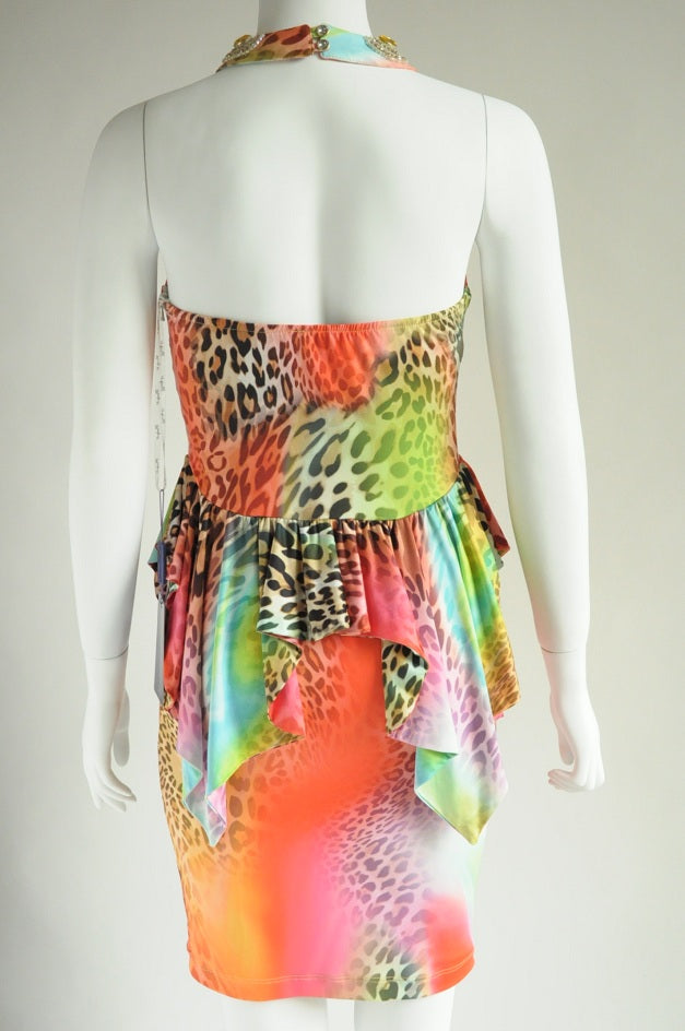 Orange Abstract Print Backless Mini Dress