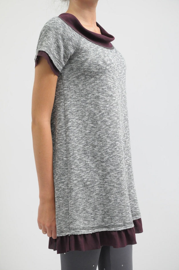 Grey Knit Frilled Smock Dress