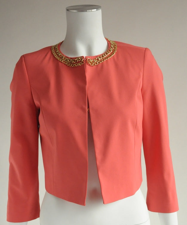 Red Coral Chain Embellished Crop Jacket