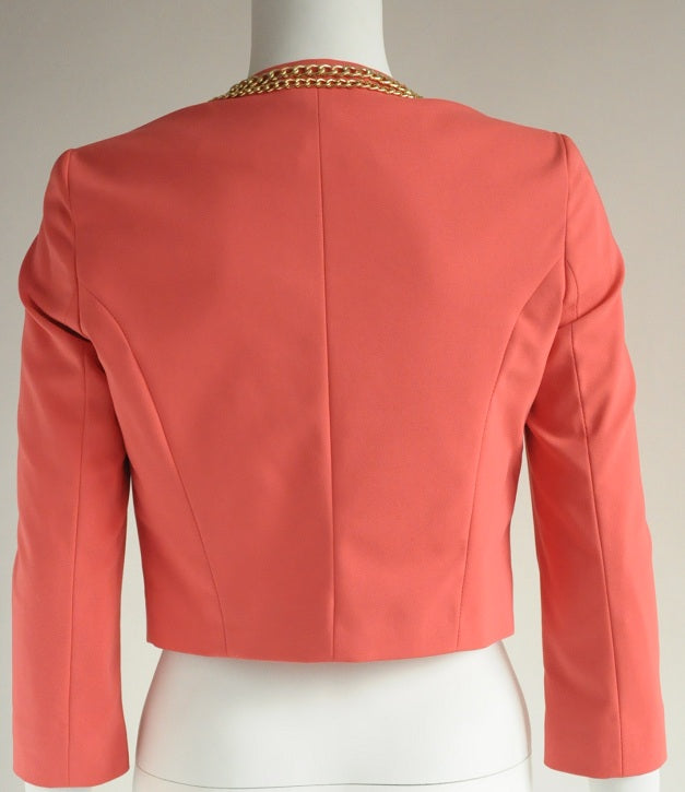 Red Coral Chain Embellished Crop Jacket