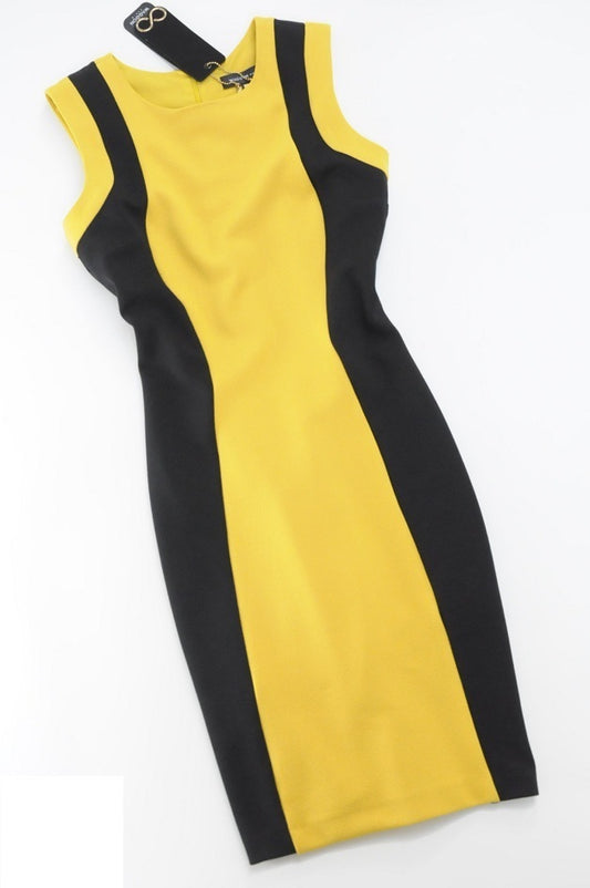 Black and Yellow Colour Block Bodycon Dress