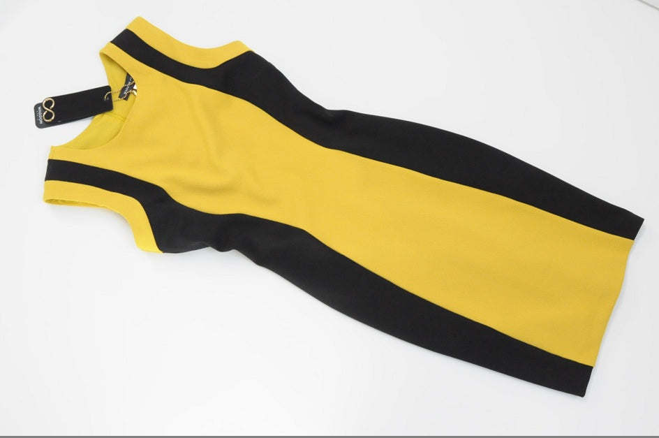 Black and Yellow Colour Block Bodycon Dress