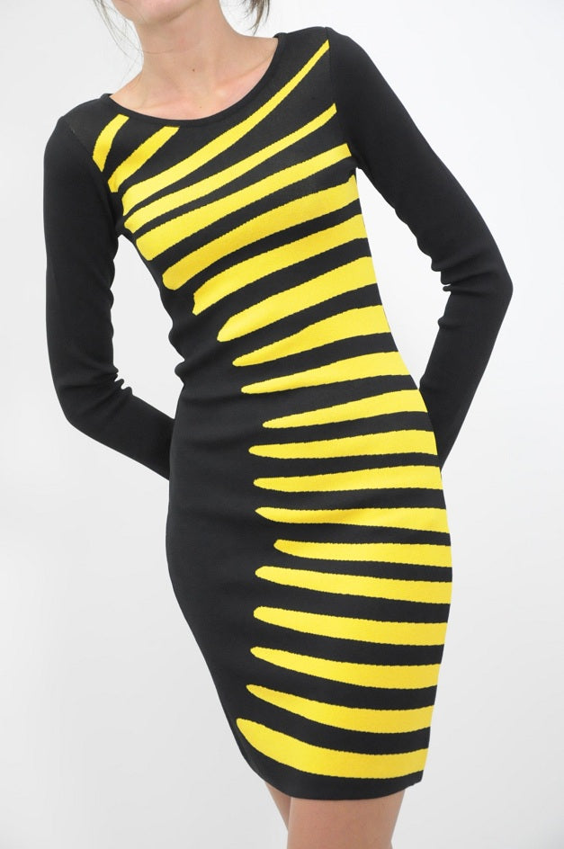 Yellow Stripped bodycon dress