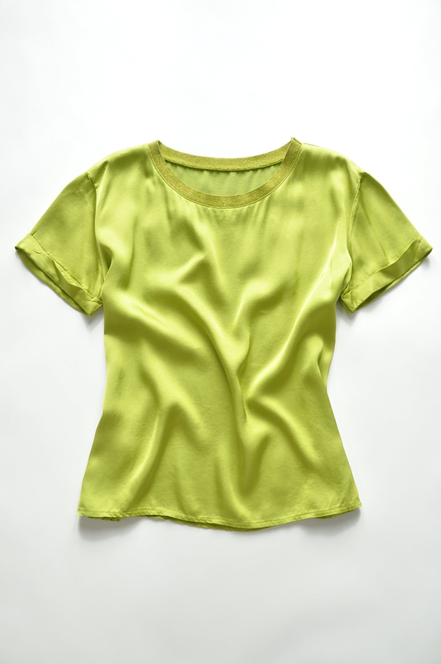 Green oversized satin top with gold lurex