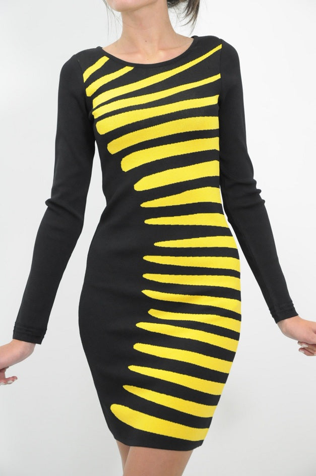 Yellow Stripped bodycon dress