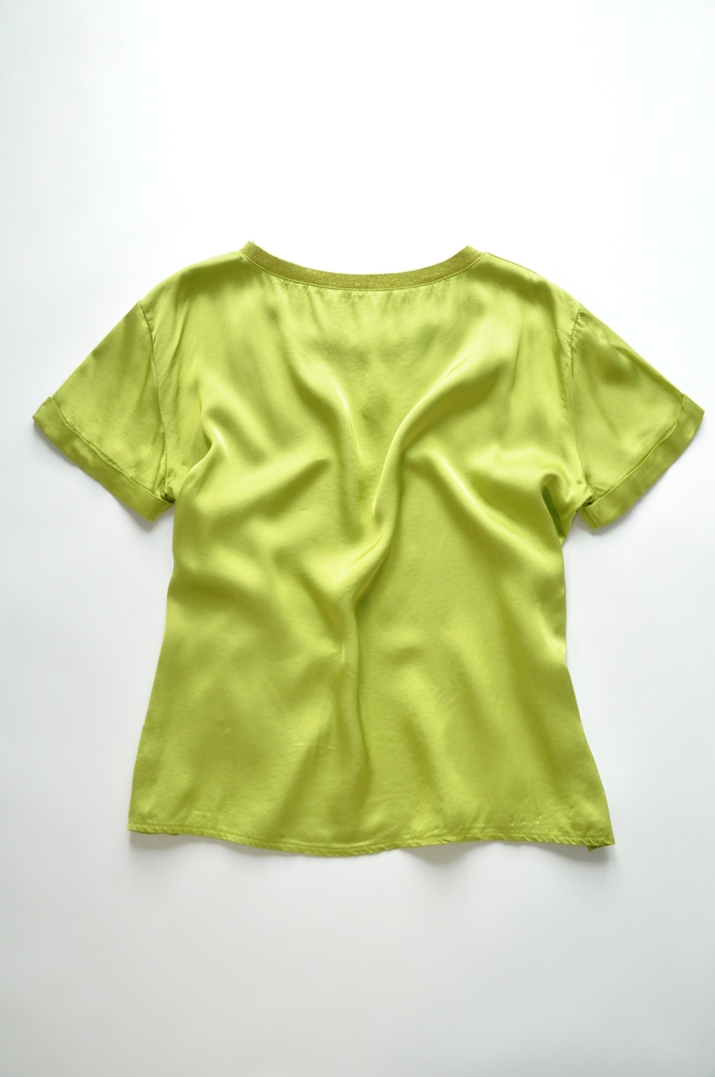 Green oversized satin top with gold lurex