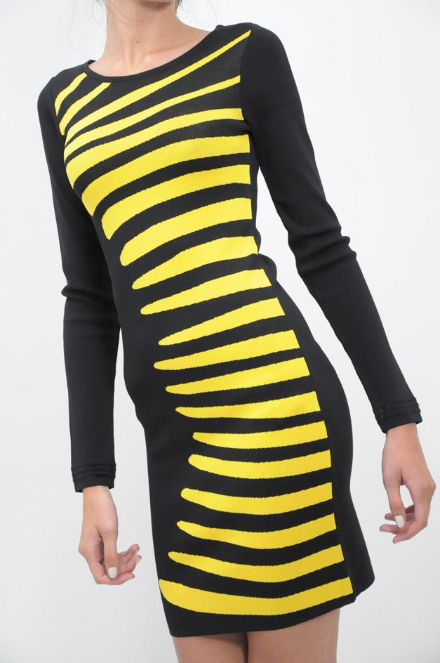 Yellow Stripped bodycon dress