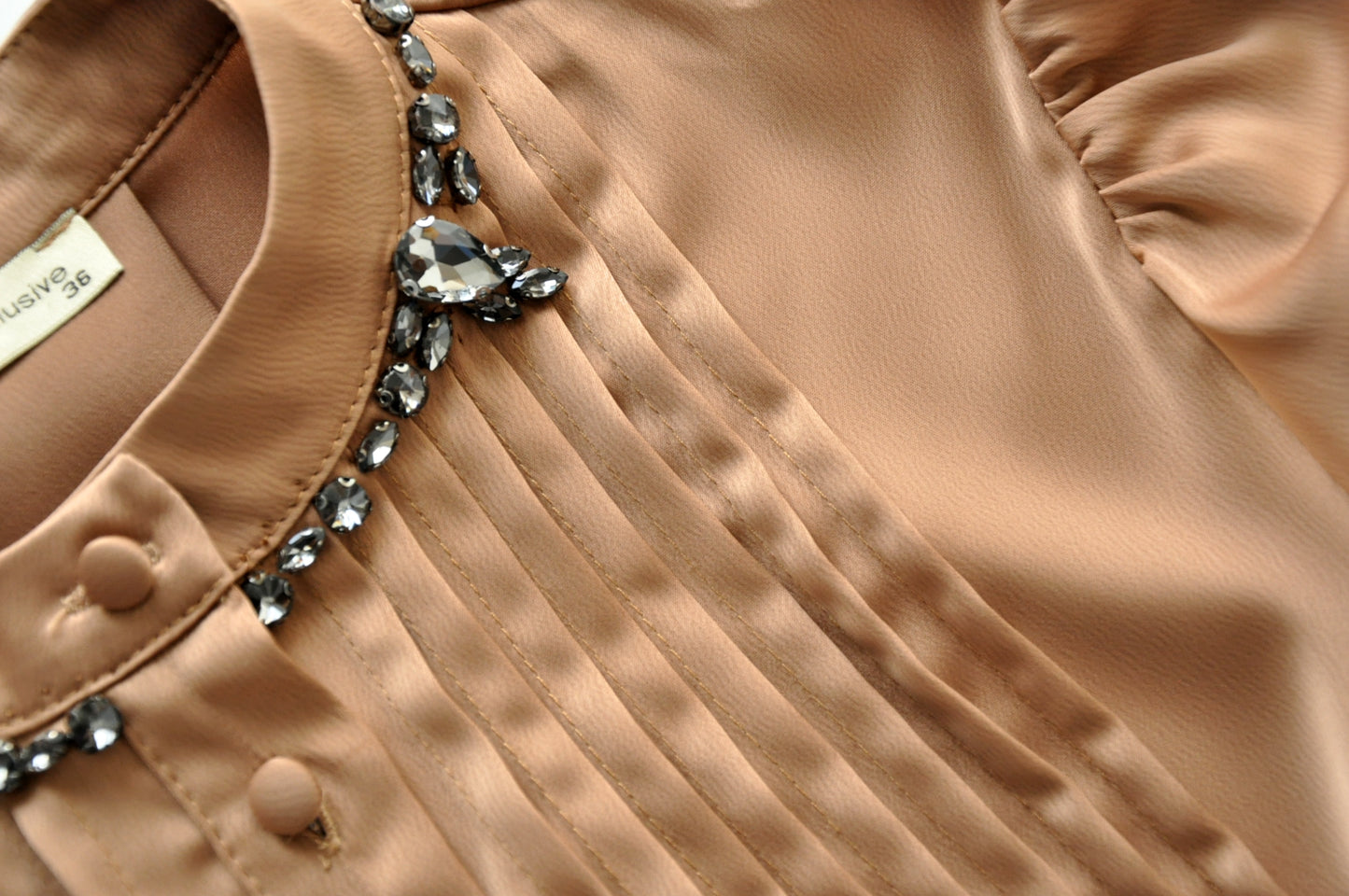 Brown embellished neck satin blouse