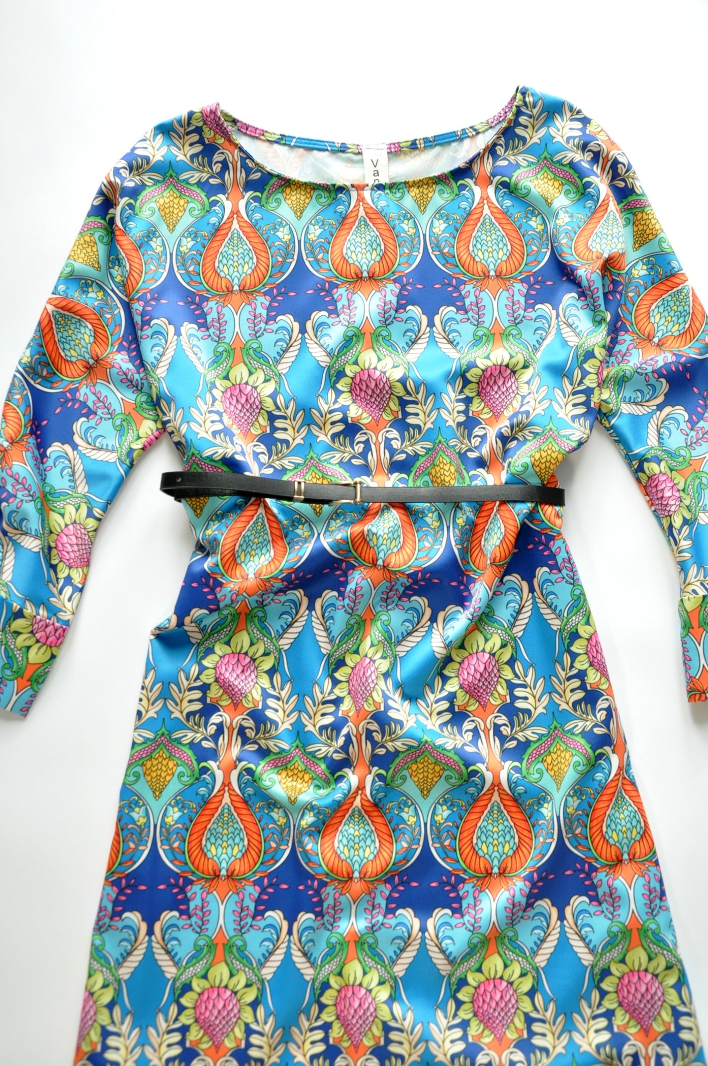 Blue flower-print silk swing dress