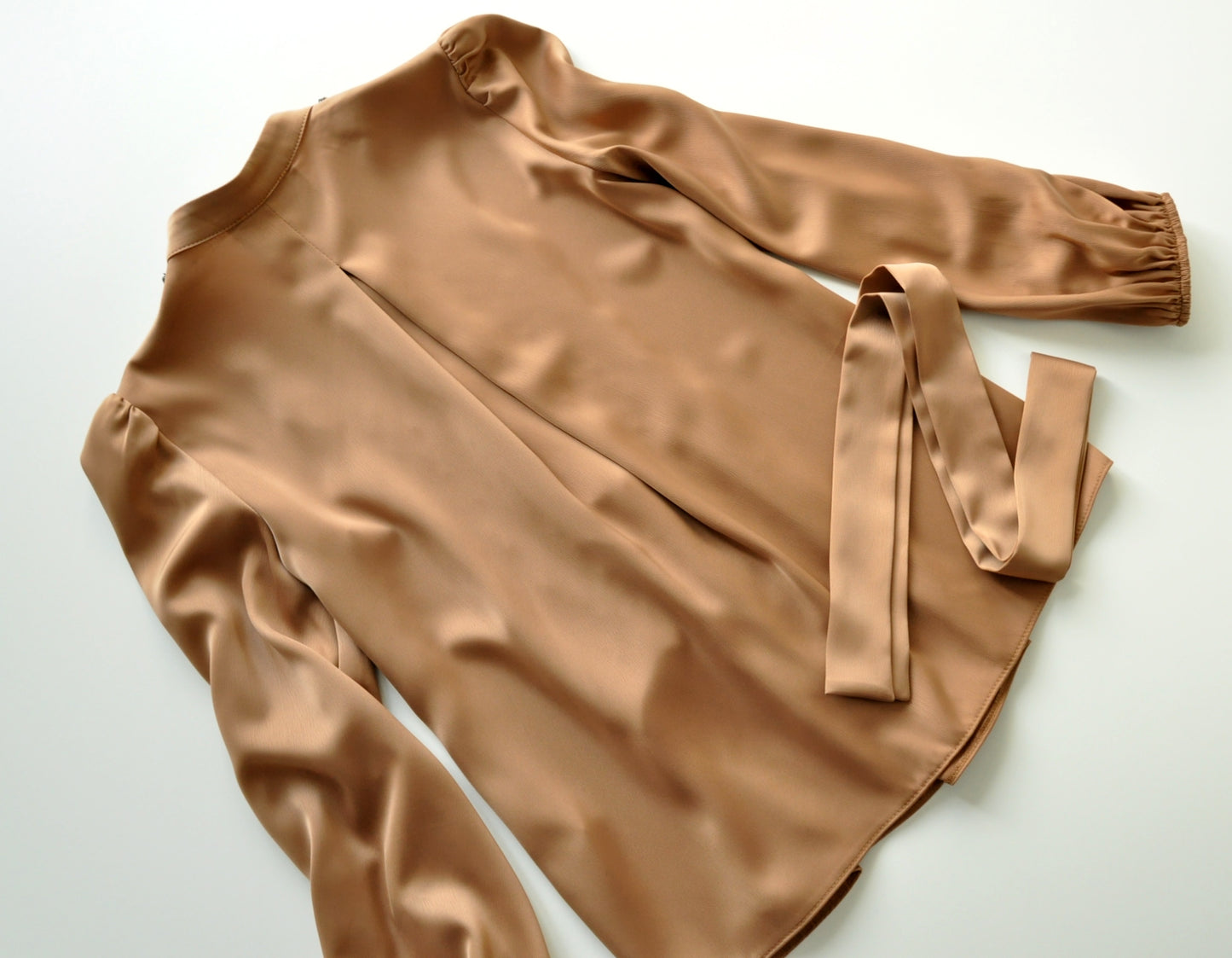 Brown embellished neck satin blouse