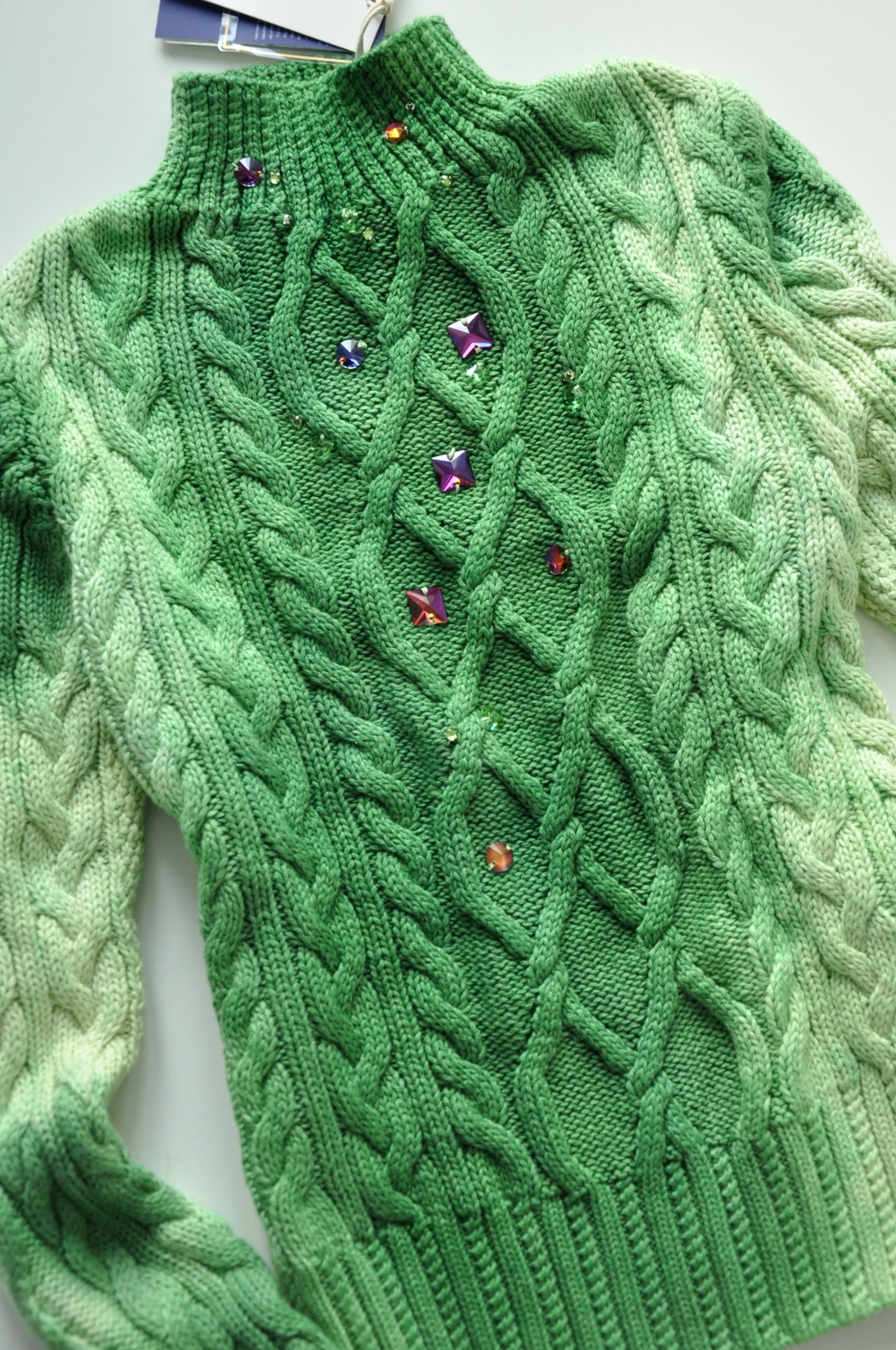 Green cable knit jumper