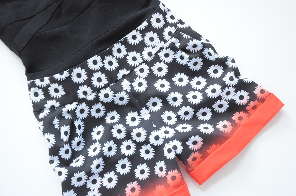 Black Bandage Style Flower Shorts Playsuit