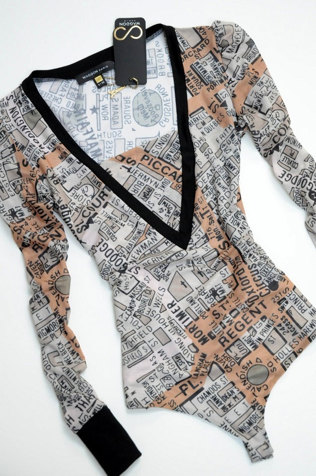 Street Printed Sheer Long Sleeves Bodysuit