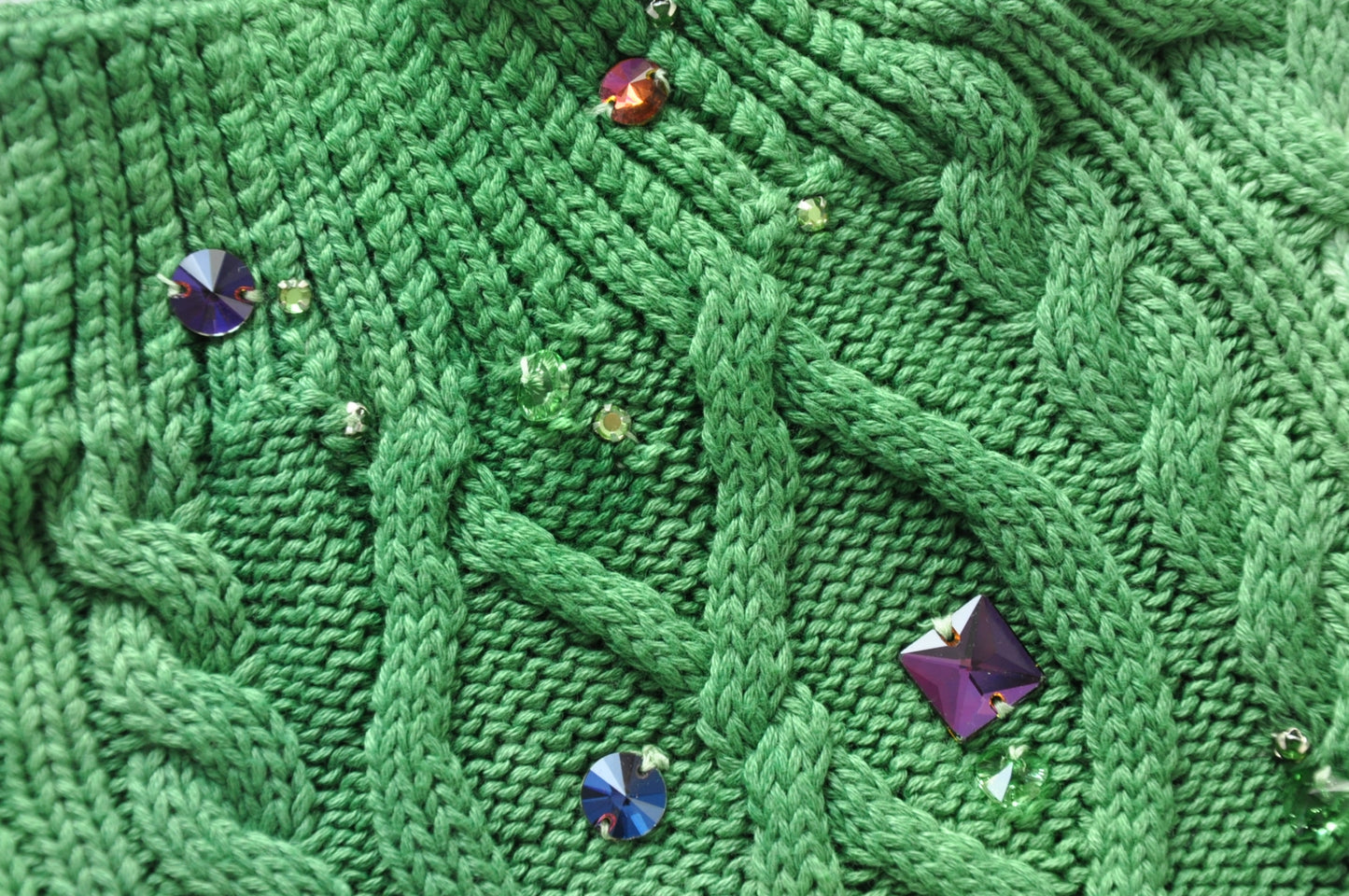 Green cable knit jumper