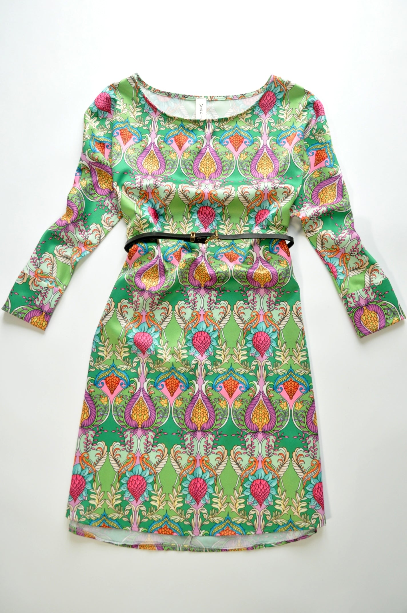 Green flower-print silk swing dress