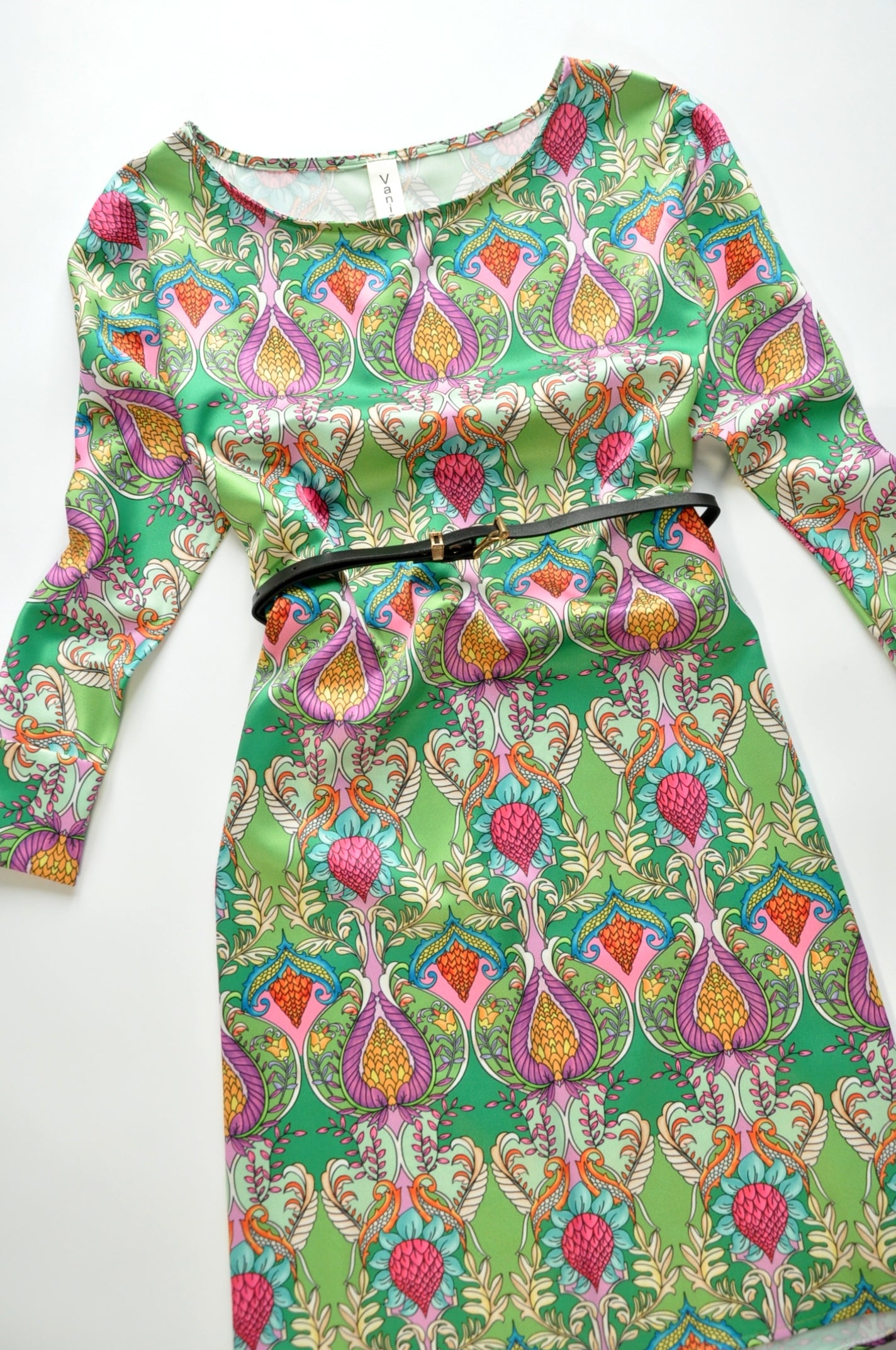 Green flower-print silk swing dress