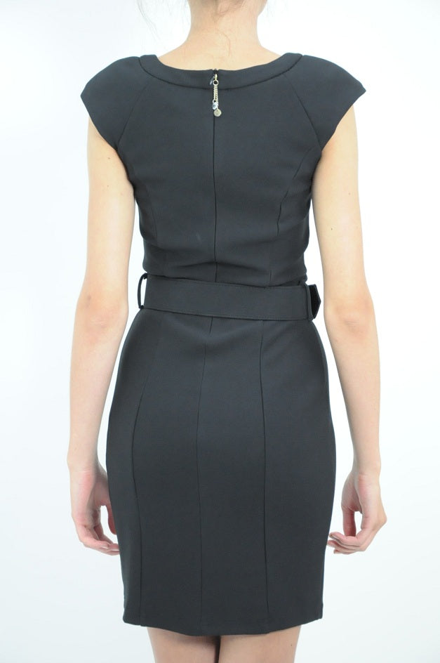 Black Faux Leather Block Jersey Bodycon Dress