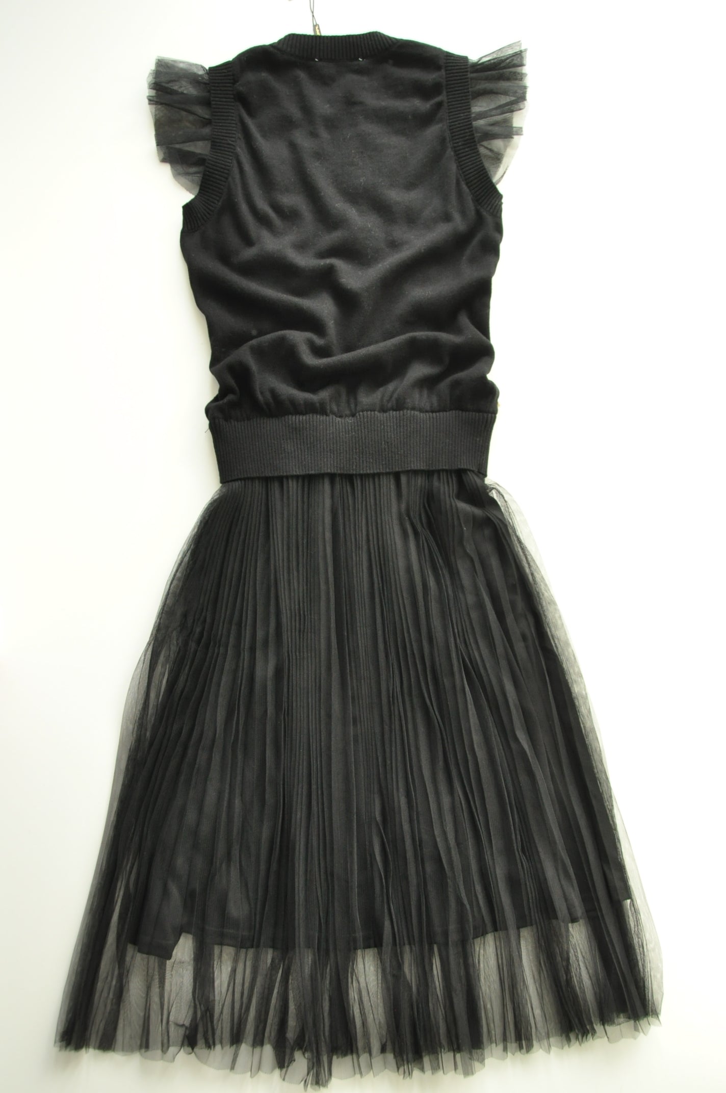 Black pearl embellished pleated dress