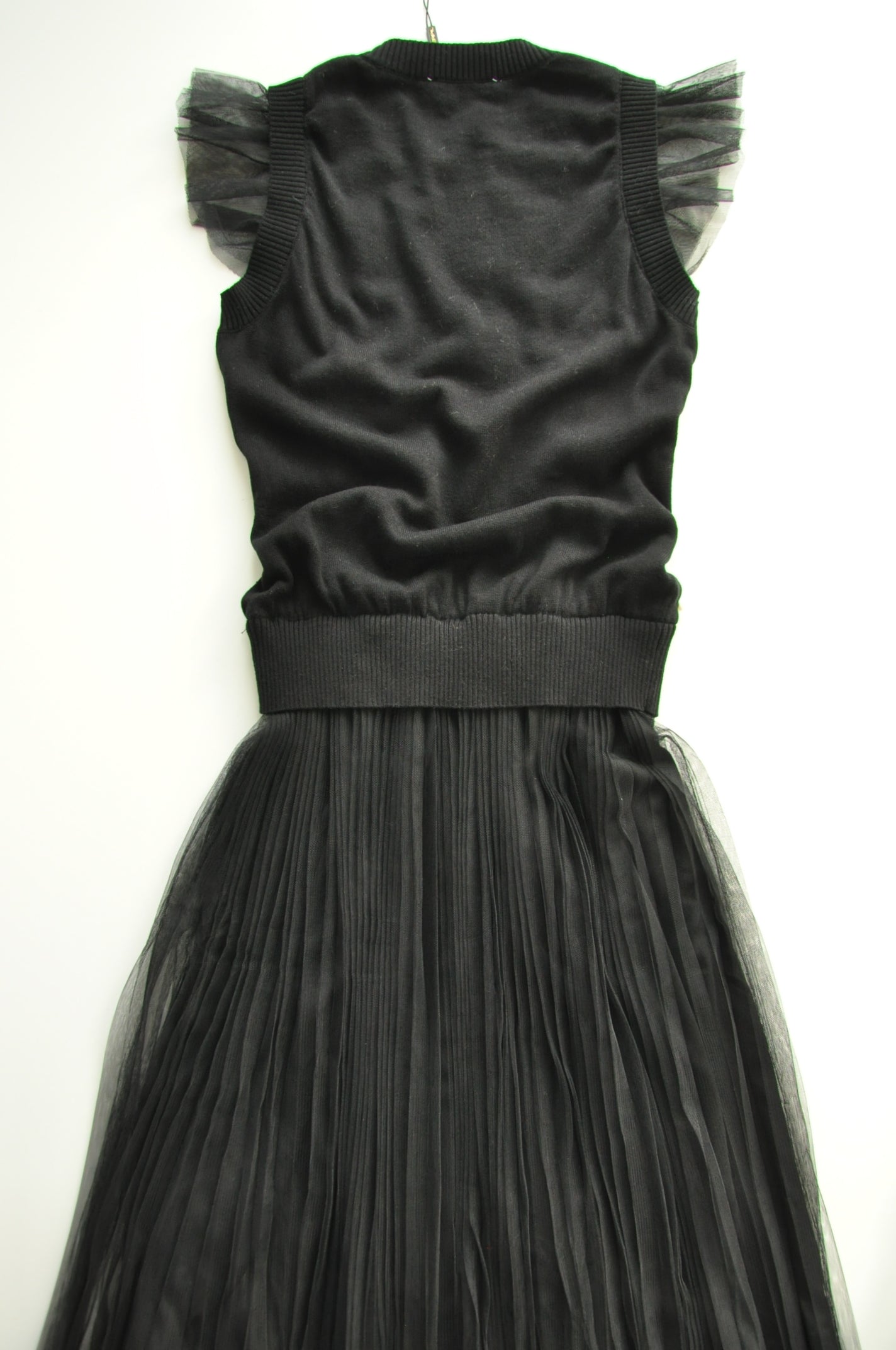 Black pearl embellished pleated dress