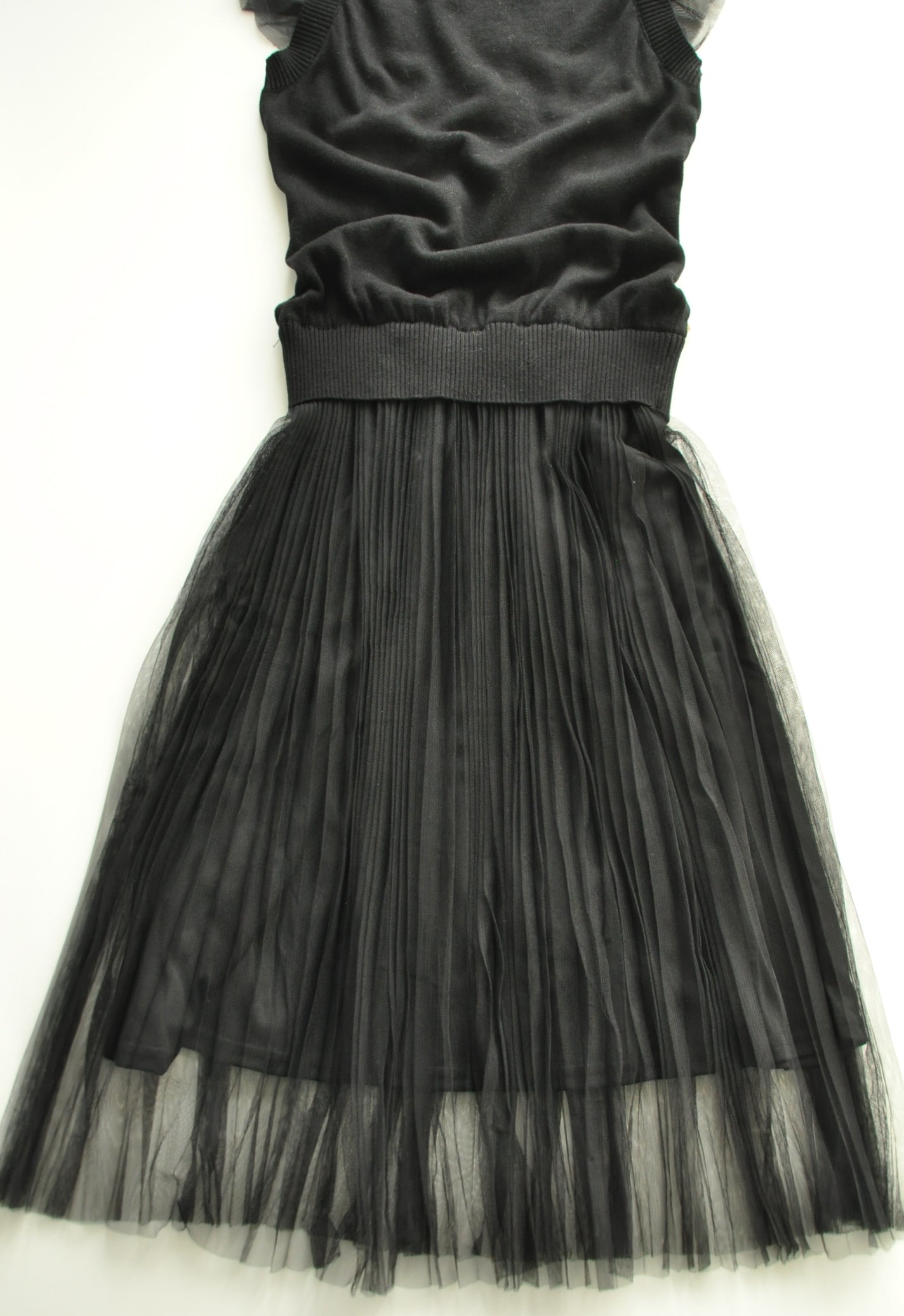 Black pearl embellished pleated dress