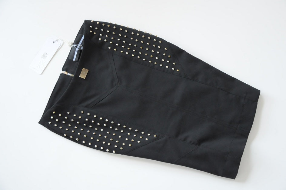 Black Studded Pencil Skirt