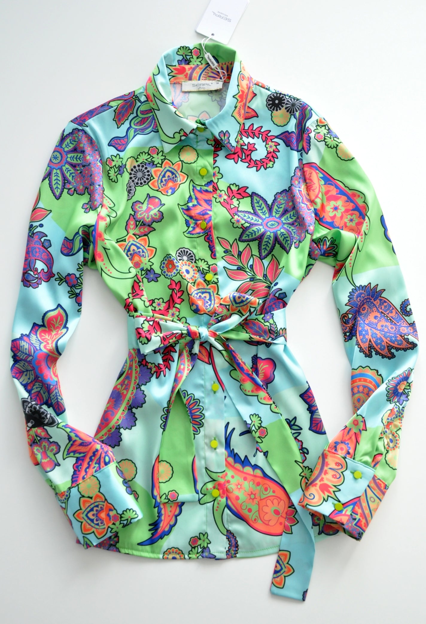 Colour floral print satin blouse