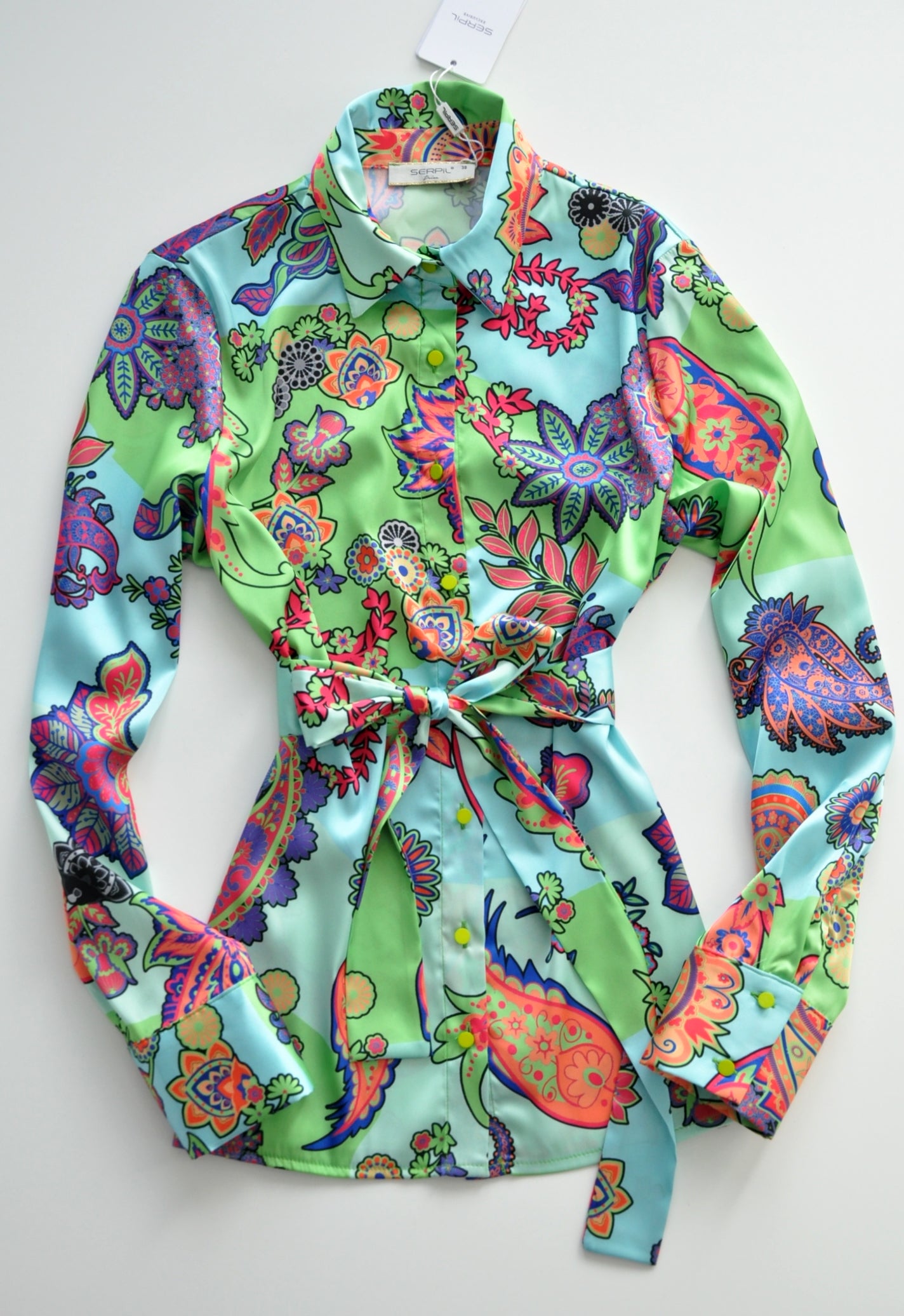 Colour floral print satin blouse