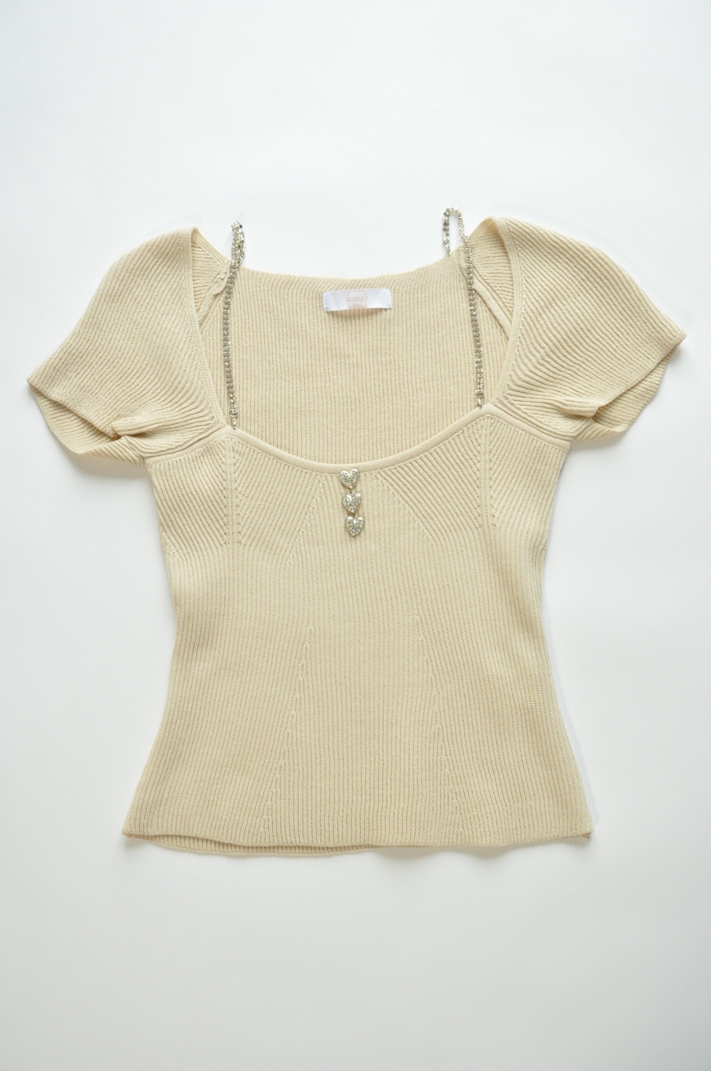 Nude corset shape detail crop top with gem chain stripes