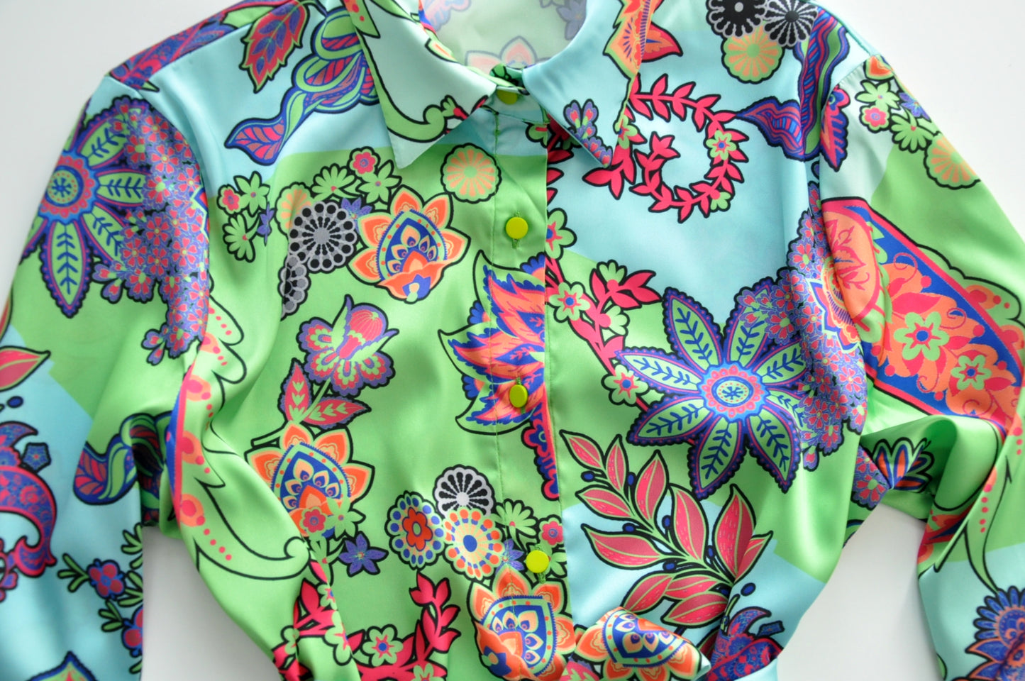 Colour floral print satin blouse