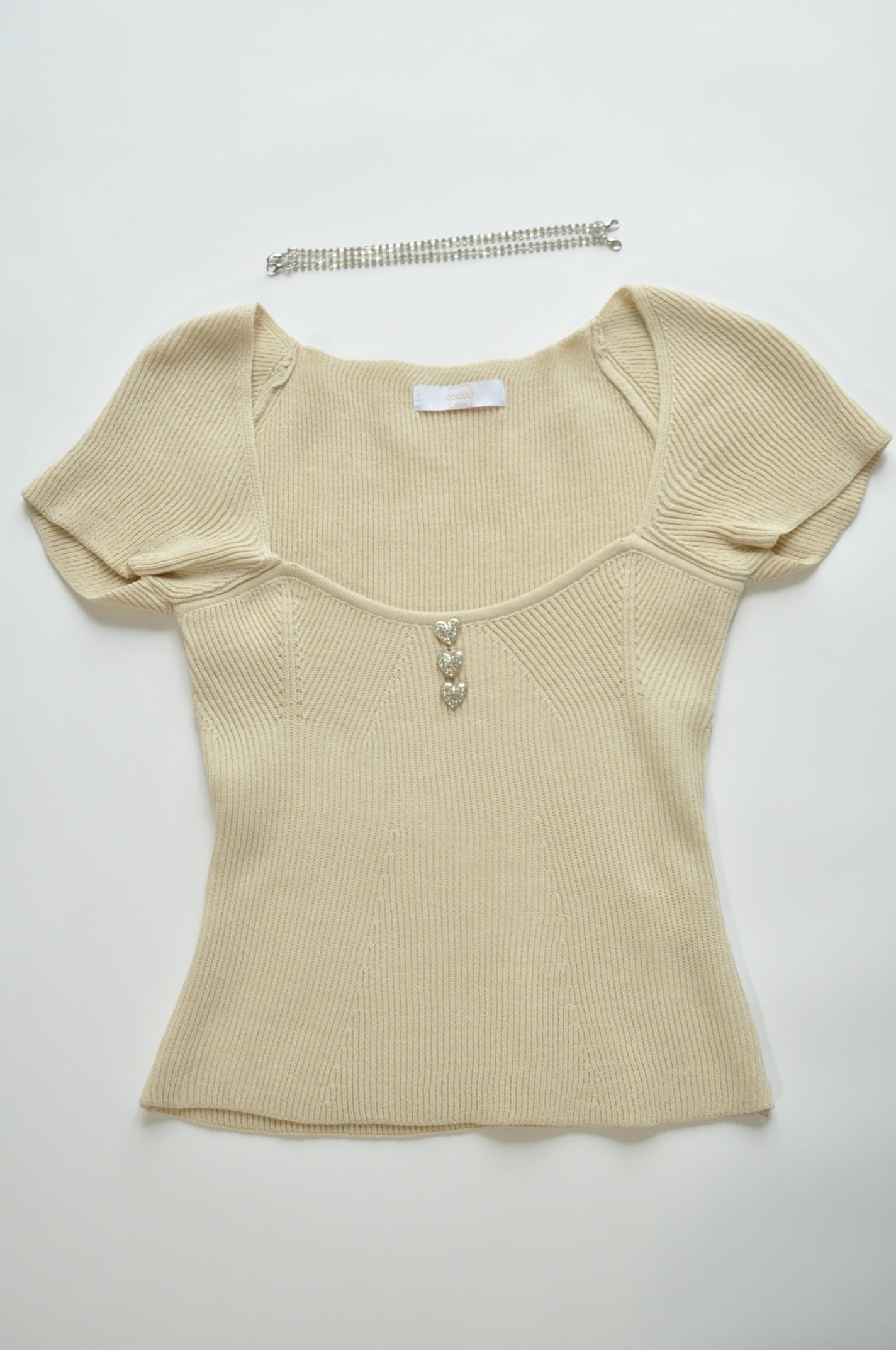 Nude corset shape detail crop top with gem chain stripes