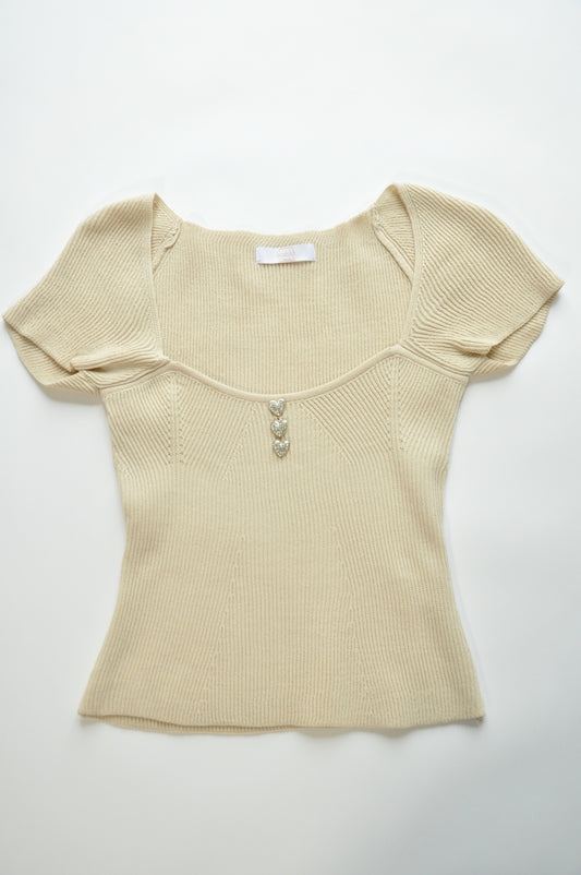 Nude corset shape detail crop top with gem chain stripes