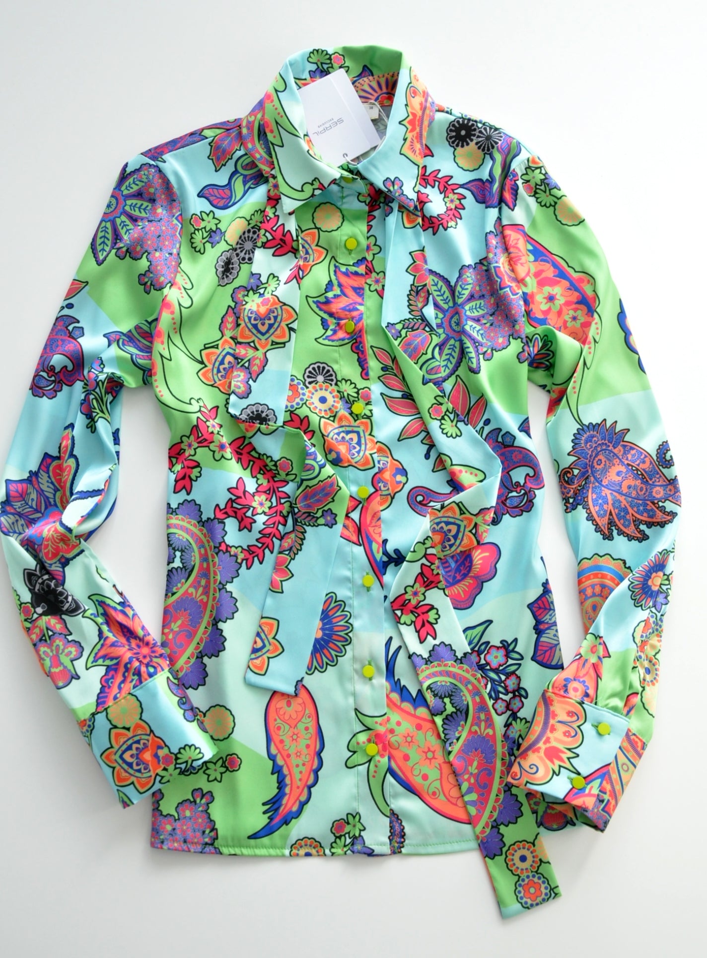 Colour floral print satin blouse