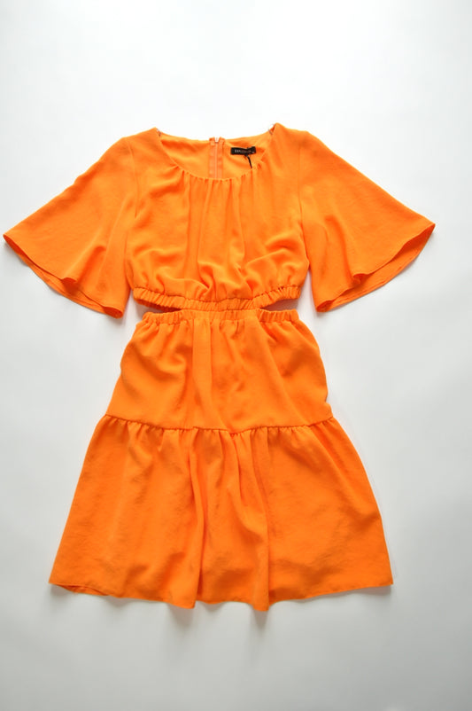 Orange cut-out flared dress