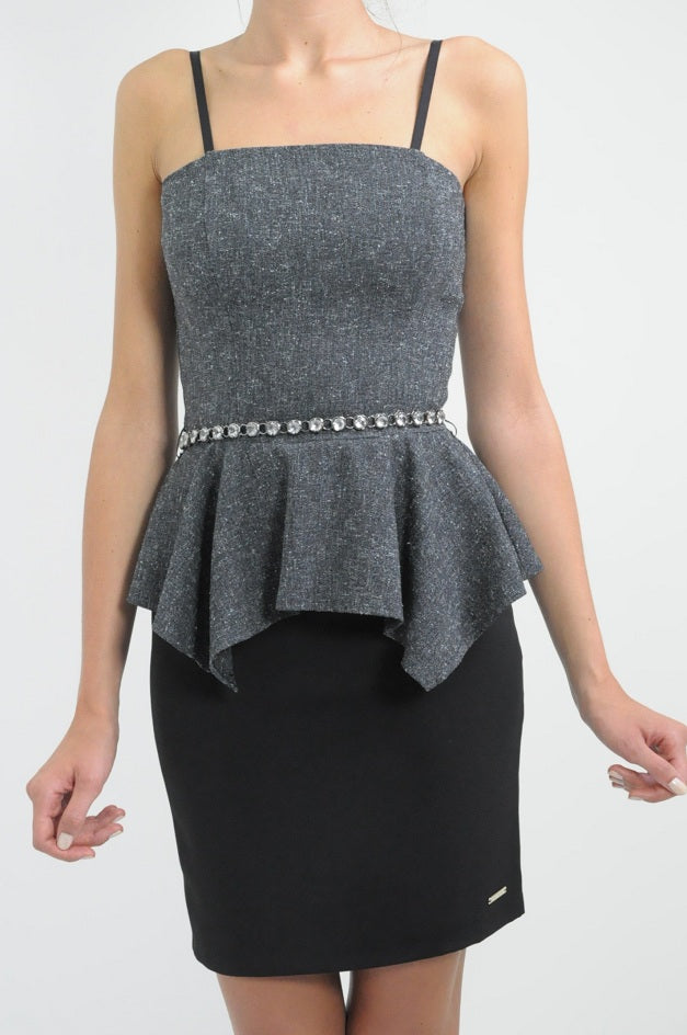 Belted Peplum Strappy Dress