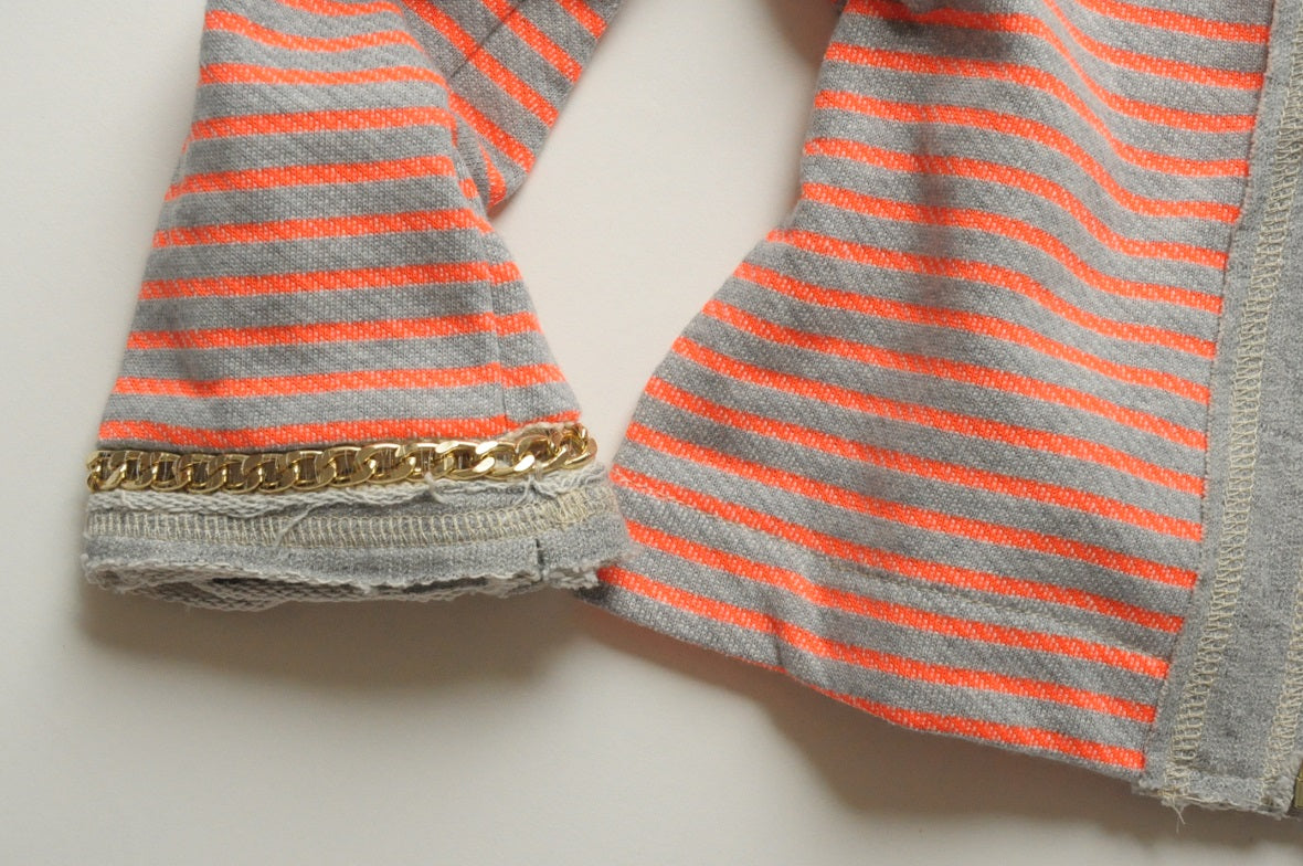 Gold Chain Neon Stripped Cotton Cropped Jacket