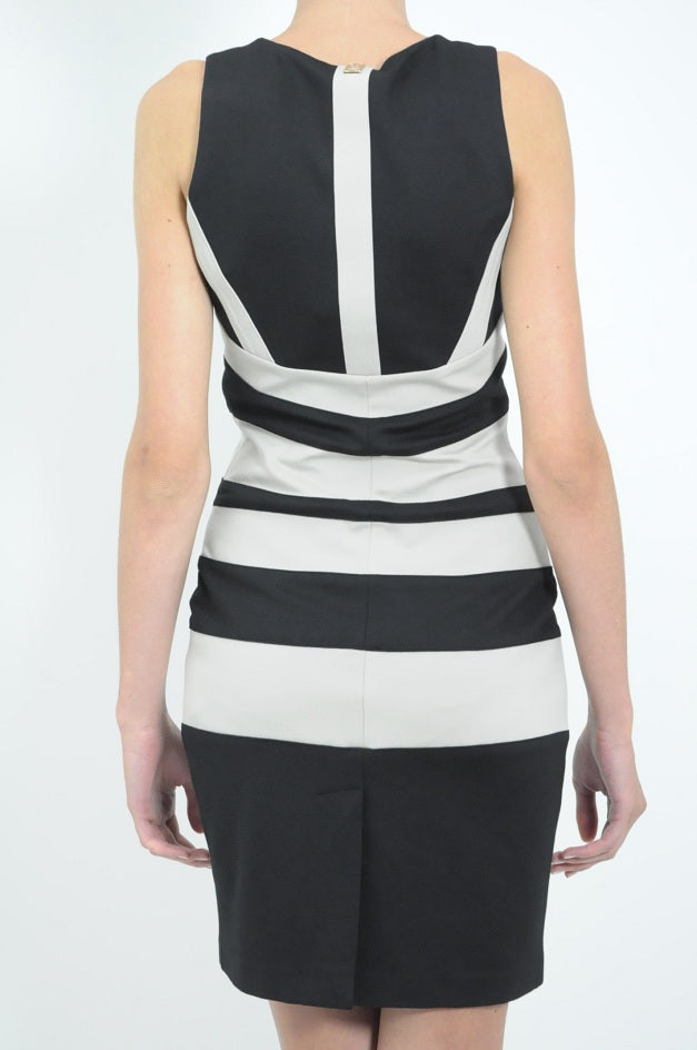 Black and Cream Stripped Bodycon Dress