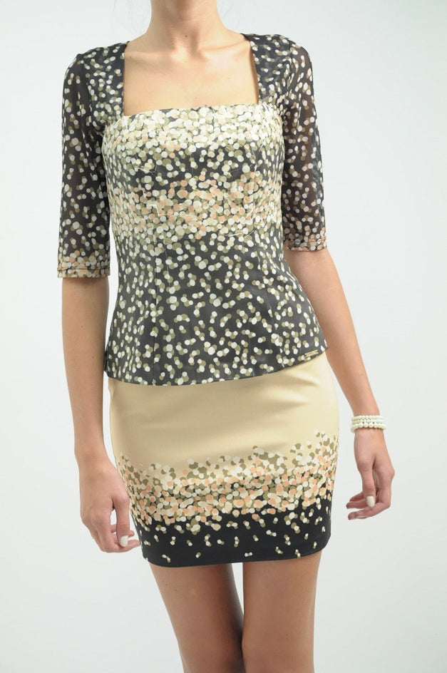 Beige and Khaki Polka Dot Bodycon Dress