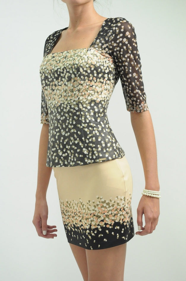 Beige and Khaki Polka Dot Bodycon Dress