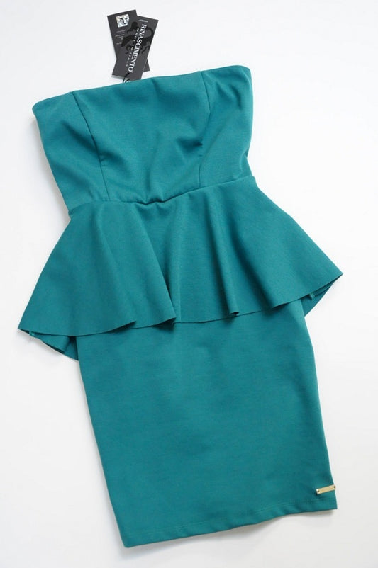 Green Peplum Bandeau Dress