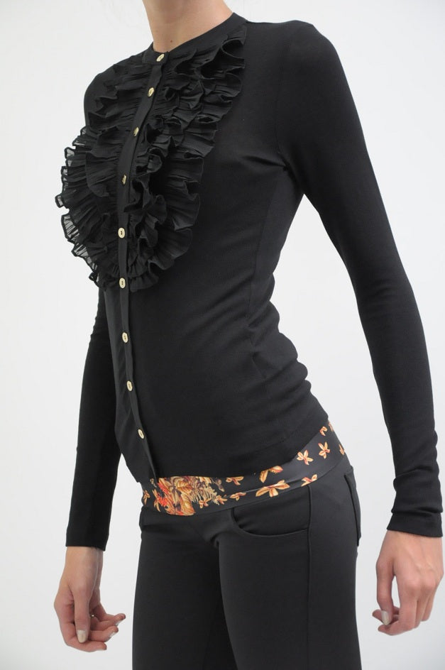 Black Ruffle Detail Cardigan