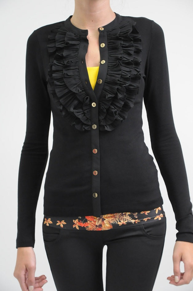 Black Ruffle Detail Cardigan