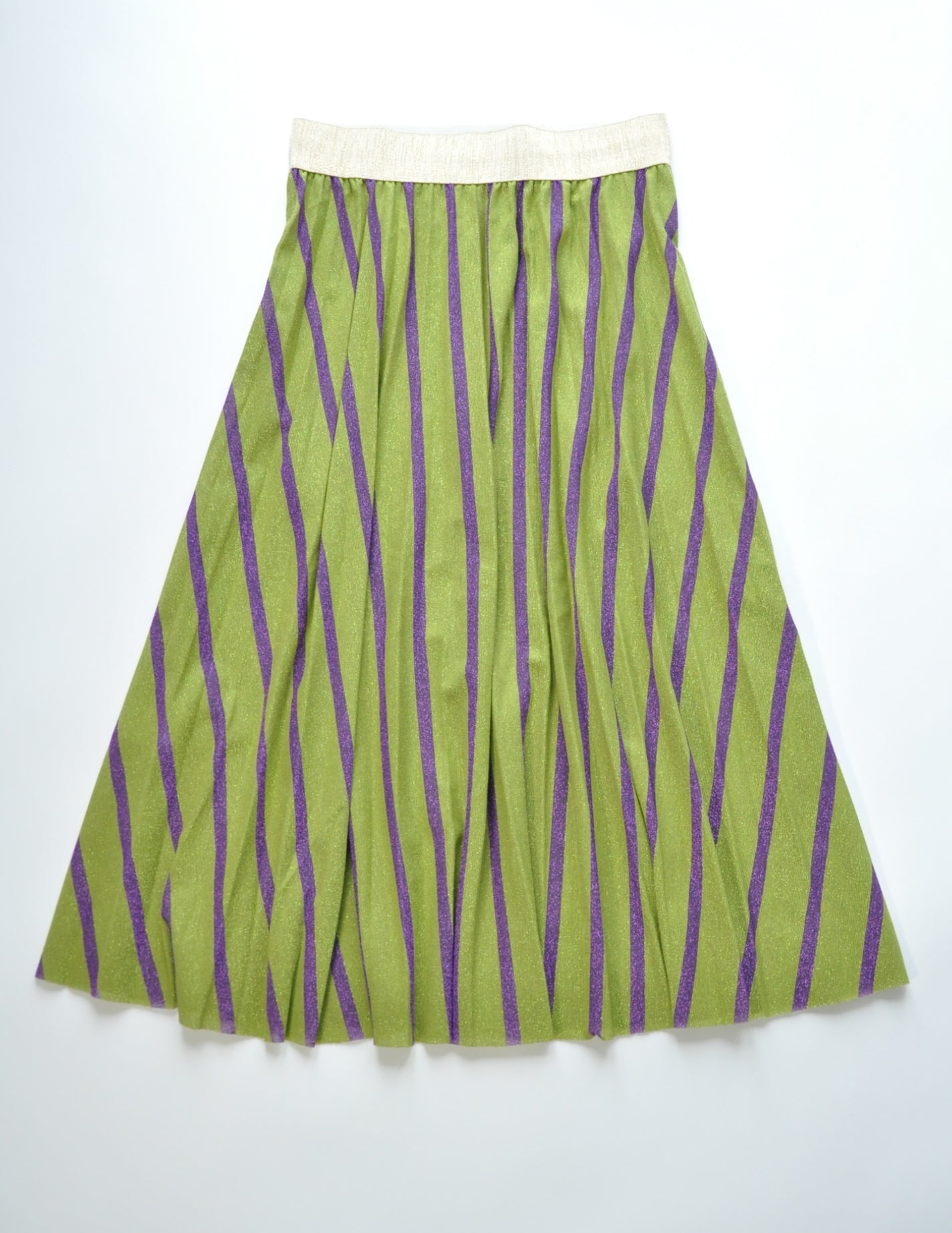 Zigzag green & purple pleated midi skirt