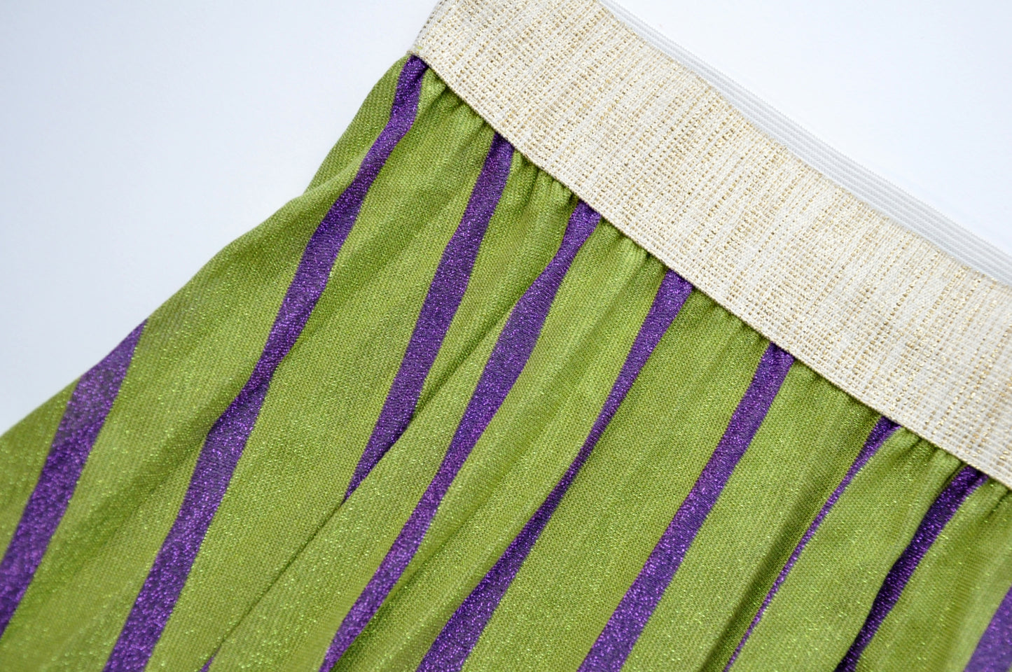 Zigzag green & purple pleated midi skirt