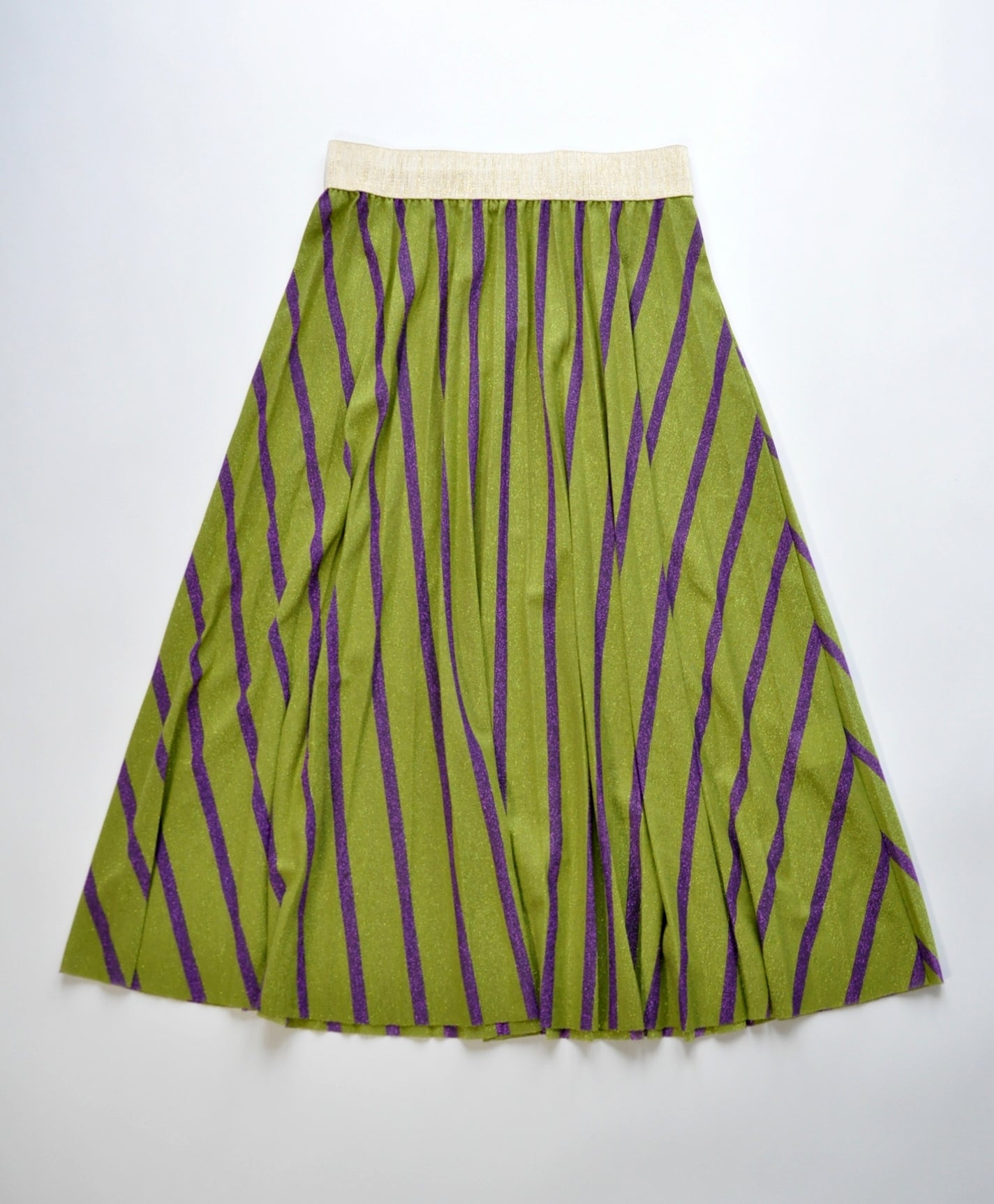 Zigzag green & purple pleated midi skirt