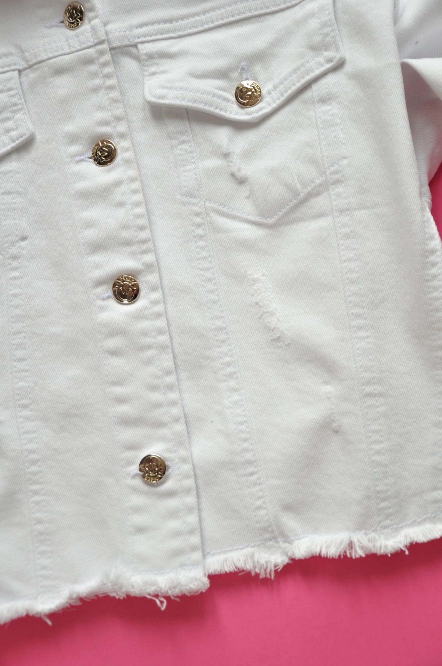 Crystal-embellished cropped white denim jacket